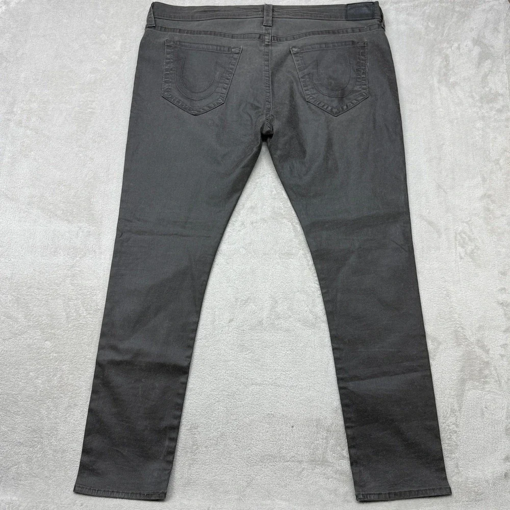 True Religion Dean Tapered Jeans Men 44x34 Grey Button Fly Horseshoe Stretch